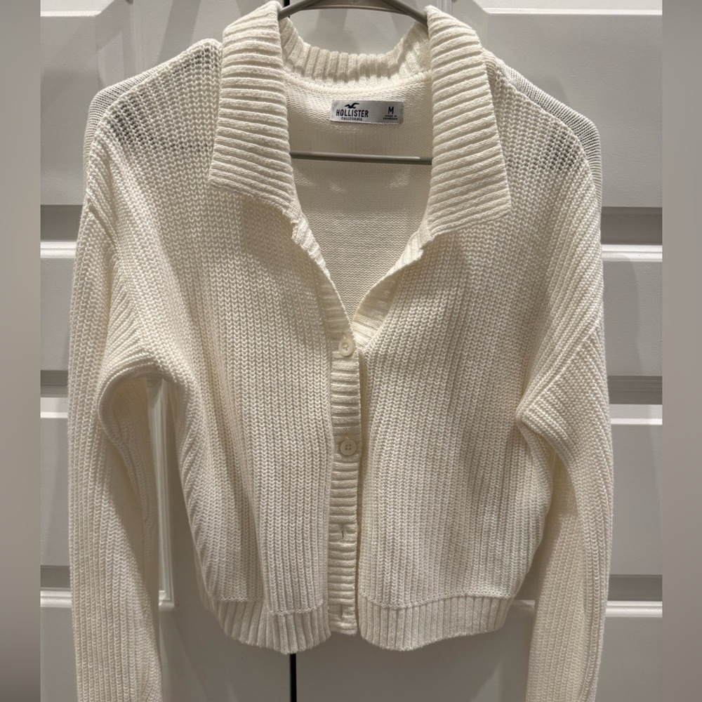 Hollister Women's Ivory Button-Front Ribbed Cardigan